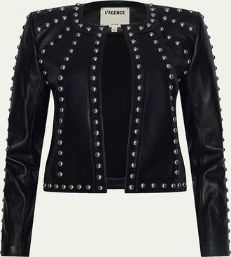 L'agence Fia Studded Collarless Leather Jacket