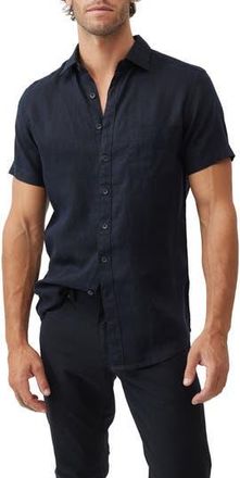 Rodd & Gunn Palm Beach Sports Fit Short Sleeve Linen Button-Up Shirt in Midnight at Nordstrom Rack, Size Medium
