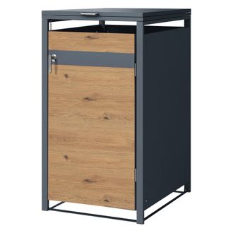 ML Design Ml-design - Cobertizo Para Ocultar 1x Cubo De Basura 240l Antracita Aspecto Roble 68x80x116,3 Cm Caseta De Acero Para Jard&iacute;n Contenedor Resistente Caj