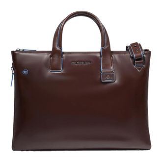 Piquadro Blue Square Expandable Slim Laptop Bag 15.6 - unisex - Laptoptassen - Bruin - ONE Size - Katoen - Tassen