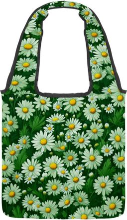 Generic Fresh Little Daisy Reversible Canvas Shoulder Tote - Double-Sided Print, 12oz Cotton, 27cm Drop, Fold-Flat Bag for Travel, Shopping, Street Outings