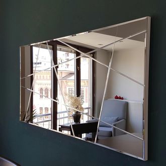 Dmora Espejo Salve, Detalles Geom&eacute;tricos, Forma Rectangular, Estructura Transparente, 62x130 Cm, Marr&oacute;n Bronce