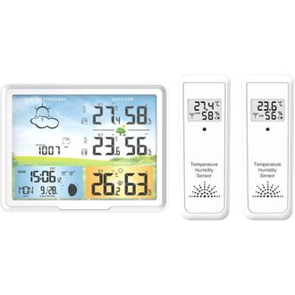 OEM Estaci&oacute;n Meteorol&oacute;gica Inal&aacute;mbrica Con 2 Sensores Exteriores, Radio Reloj Y Pantalla A Color Para La Medici&oacute;n De Temperatura Y Humedad