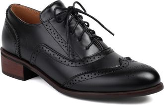 Generic Womens Classic Wingtip Oxford Shoes Round Toe Lace-Up Perforated Detail Chunky Block Heel Textured Upper Lightweight Comfortable Shoes for Fashion Cas