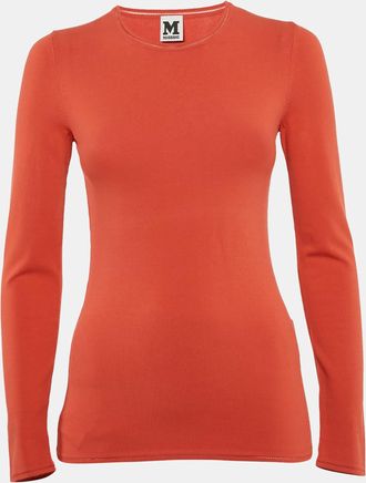M Missoni Orange Knit Long Sleeve Crewneck Top