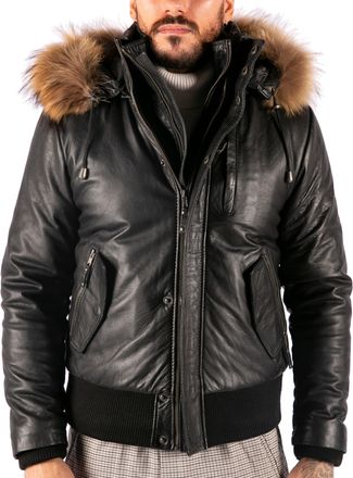 TruClothing Hooded Bomber Puffer Leather Jacket