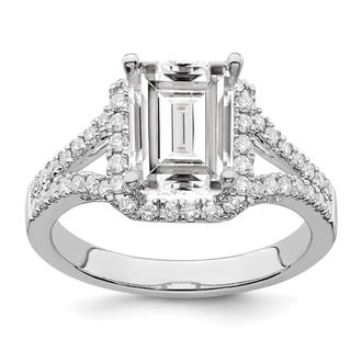 Diamond2Deal 14K White Gold 1/2 Ct Lab Grown Diamond Emerald Halo Engagement Ring