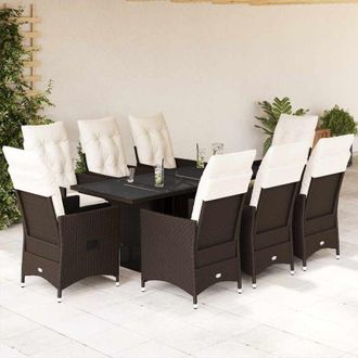 vidaXL Set Comedor Para Jard&iacute;n 9 Pzas Y Cojines Rat&aacute;n Sint&eacute;tico Marr&oacute;n Vidaxl