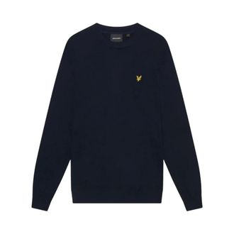 Lyle & Scott Round-neck Knitwear, male, Blue, Size: M Cotton Merino Crew Neck Jumper