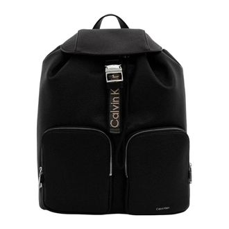 Calvin Klein Webbing Strap Flap Backpack - female - Calvin Klein - Backpacks - Black - ONE SIZE - Bags