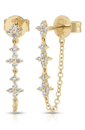 EF Collection Fleur Diamond Front/Back Earrings in 14K Yellow Gold at Nordstrom