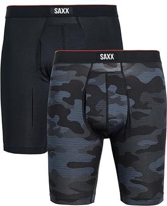 Saxx Underwear Multi-Sport Mesh Long Boxer Brief Fly 2-Pack Mens Underwear Remote Camo/Black : 2XL, Elastane/Mesh/Polyester