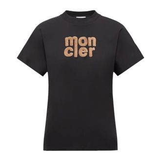 Moncler T-Shirts, female, Black, 2XS, Teddy Logo Cotton T-Shirt