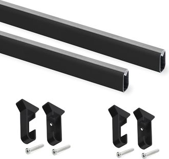 Emuca Emuca - Lote De 2 Barras Para Armario Silk De Logitud 0.75m Con Soportes, Aluminio Y Pl&aacute;stico, Pintado Negro