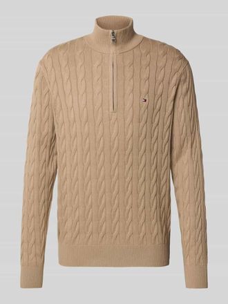 Tommy Hilfiger Regular Fit Troyer aus reiner Baumwolle in Taupe, Gr&ouml;&szlig;e XXL