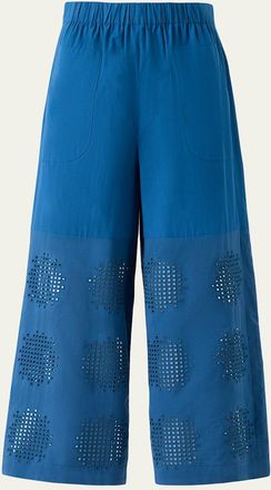 Akris Frey Eyelet Cotton Poplin Wide-Leg Crop Pants