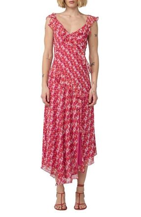 Diane Von F&uuml;rstenberg Sloane Ruffle Trim Midi Dress in Pop Link Mini Blondie Pink at Nordstrom, Size Xx-Small