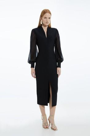 Karen Millen Zip Detail Chiffon Sleeve Knit Dress in Black at Nordstrom, Size X-Small