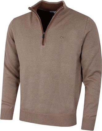 Calvin Klein Mens Chunky Cotton 1/2 Zip Sweater - Mocha - XXXXL
