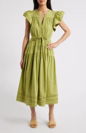 Moon River Ruffle Sleeve Tiered Maxi Dress in Kiwi at Nordstrom Rack, Size X-Large
