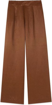 Oltre Wijde pijpen broek van linnenmix twill - Dames - Wijde Broeken - Bruin - S - Linnen - Broeken