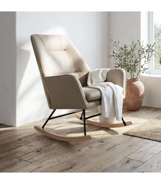 Muemue Sill&oacute;n Mecedora Con Patas Madera Beige 97x77x88cm