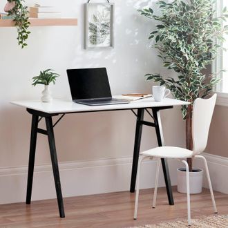 Furniturebox Ivan White Home Office Desk - Gaming Desk with Semi-Matte White Veneer Top - Made In Ukraine in Black