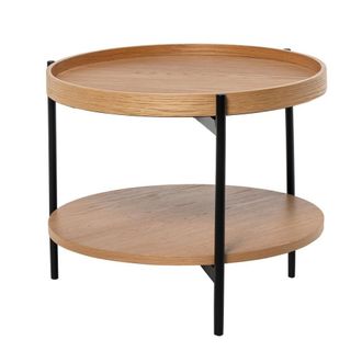 Koketto Home Mesa auxiliar combinable de roble con doble tablero y patas negras