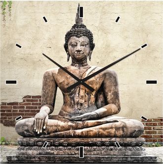 Schubiger M&ouml;bel Glas-Wanduhr Buddha &Uuml;berwacht Die Zeit