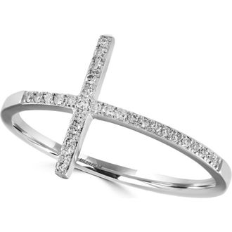 Effy 14K White Gold Pave Diamond Cross Ring - 0.1 ctw at Nordstrom Rack, Size 7
