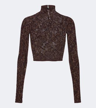 Gucci Cropped silk-blend lace turtleneck top
