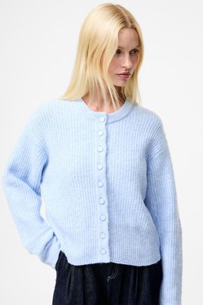 French Connection Womens Light Blue Ribbed Knit Long Sleeve Button-Up Cardigan - Size X-Large