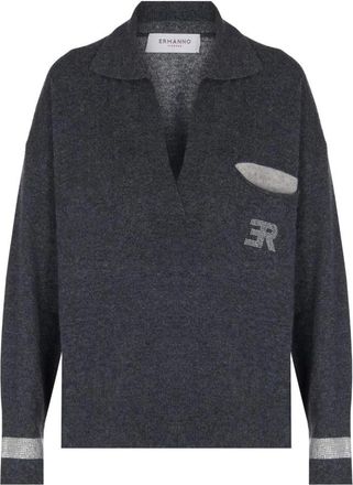 Ermanno Scervino Maglia in lana - Dames - V-hals truien - Grijs - XS - Wol - Truien & Vesten