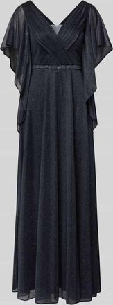 Vera Mont Maxikleid in Glitzer-Optik mit V-Ausschnitt in Blau, Gr&ouml;&szlig;e 42