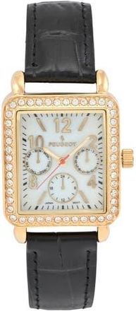 Peugeot European Crystal Square Tank Watch- 35x30MM in Black at Nordstrom