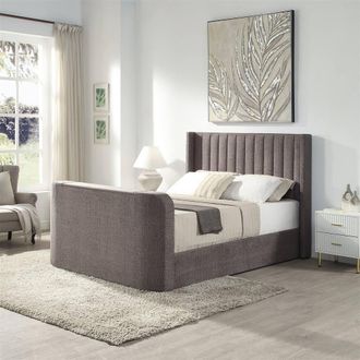 Home Source Industries Ottoman King Size Storage Smart TV Bed Frame TV Footboard Upholstered in Grey