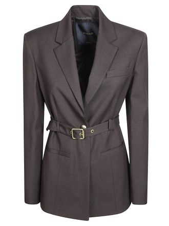 Pinko Brown Vitiano Diagonale Belted Tailored Blazer