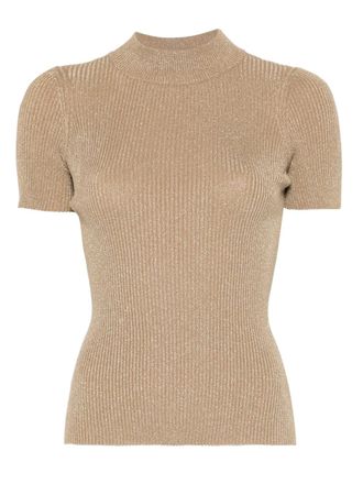 Max Mara Spezie geribbelde top met korte mouwen - Beige