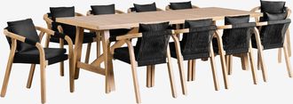 Sklum Sklum - Set De Mesa Rectangular (260x100 Cm) Y 10 Sillas De Comedor En Madera De Acacia Dubai