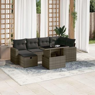 vidaXL Set De Sof&aacute;s De Jard&iacute;n 7 Pzas Con Cojines Rat&aacute;n Sint&eacute;tico Gris Vidaxl