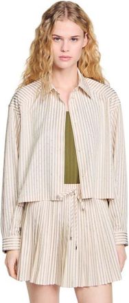 Sandro Striped rhinestone shirt in Khaki /Pink at Nordstrom, Size X-Large