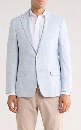 Original Penguin Windowpane Notch Lapel Linen Blend Sport Coat in Blue/Tan at Nordstrom Rack, Size 44 Regular