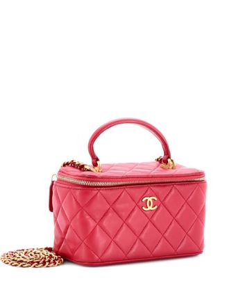 Chanel Classic Top Handle Vanity Case with Chain gewatteerde lamsleren kleine crossbodytas - Roze