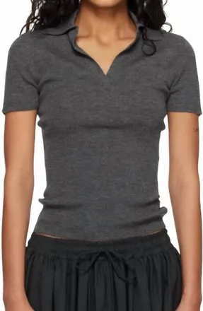 Max Mara Rib-Knit Wool Polo Shirt In Medium Grey