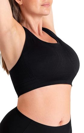 Shapermint Seamless Racerback Wireless Sports Bra for Women with Removable Cups | Low Compression Womens Workout Tops, Black, XXL