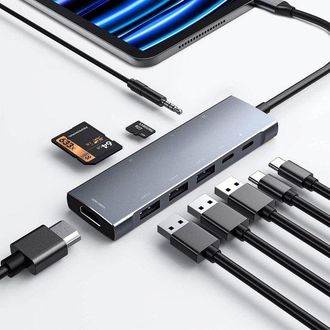 OEM Adaptador Concentrador Usb-c Para Ipad Pro Y Ipad Air: Base 9 En 1 Con Hdmi 4k, Lector De Tarjetas Sd/tf, Usb-c Pd Y M&aacute;s