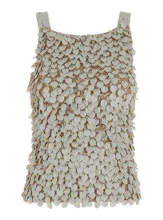 Parosh Beige Embellished Scoop Neck Top