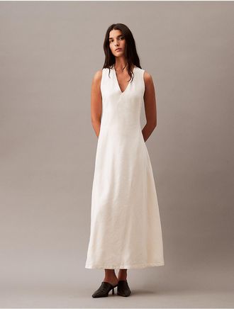 Calvin Klein Womens Linen Blend Day Dress - White - XS