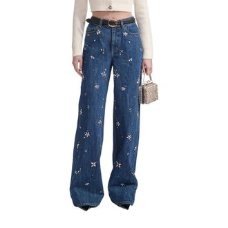 Self Portrait Wide Jeans, female, Blue, Size: W25 Crystal Blue High Waist Wide Leg Jeans