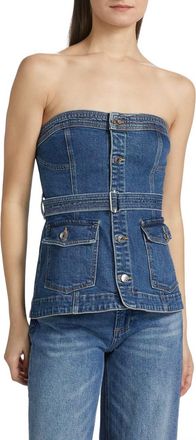 Jonathan Simkhai Cyan Belted Bustier Top In Marine Wash